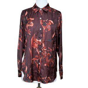 Elie Tahari Long Sleeve Satin Blouse Maroon Size Medium